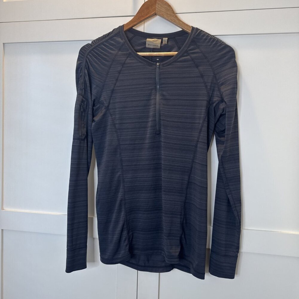 Athleta Womens Med Athletic Shirt Long sleeve Quarter zip Dk Gray zipper sleeve - Picture 7 of 12